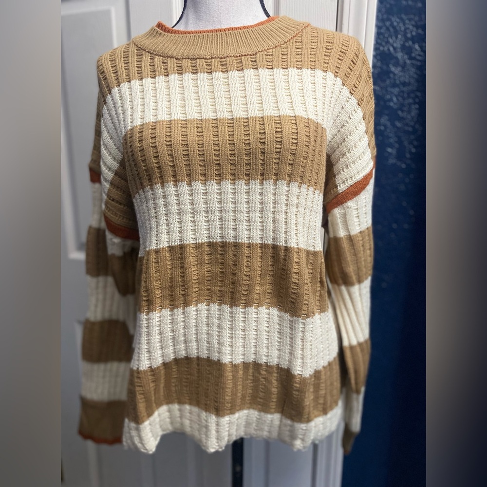 Striped Crewneck Sweater - Cream & Tan